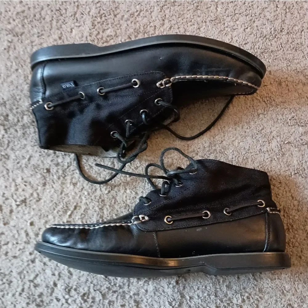 Polo Ralph Lauren Mens 8.5 D Brawley Mid Top Boat Shoes Black Canvas Leather